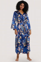 Load image into Gallery viewer, Playful Promises - Peacock Print Satin Kimono Robe Teal