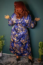 Load image into Gallery viewer, Playful Promises - Peacock Print Satin Kimono Robe Teal