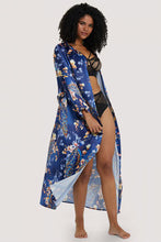 Load image into Gallery viewer, Playful Promises - Peacock Print Satin Kimono Robe Teal