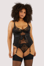 Load image into Gallery viewer, Hustler - Fabrice Black Lace And Mesh High Apex Basque With Bow Tie Black