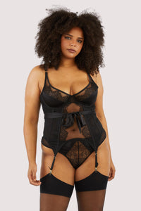 Hustler - Fabrice Black Lace And Mesh High Apex Basque With Bow Tie Black