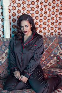 Playful Promises - Smoking Suit PJ Set Black & Red  - FINAL SALE