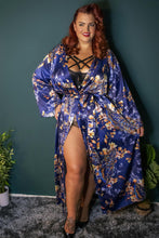 Load image into Gallery viewer, Playful Promises - Peacock Print Satin Kimono Robe Teal